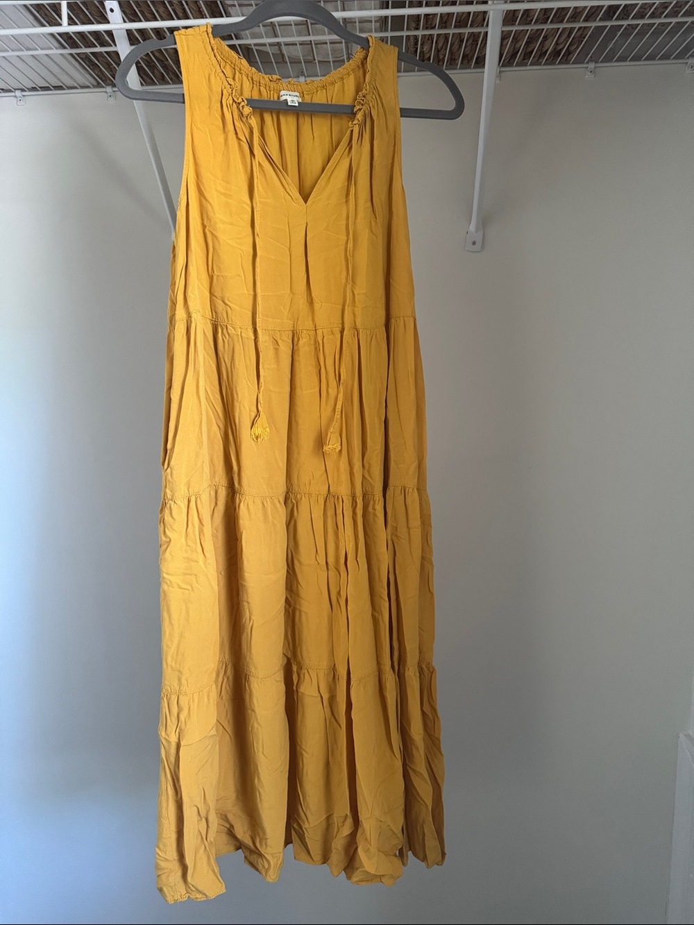Max Studio Tiered V-Neck Maxi Dress in Mustard